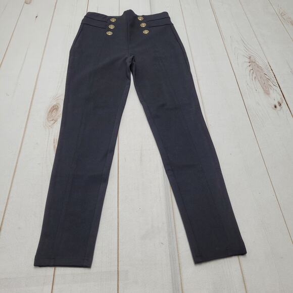 Zara high rise black ponte pants gold button sailor marine pull on - Picture 1 of 8
